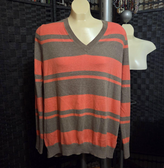 GAP Coral like Pink & Taupe Striped Sweater