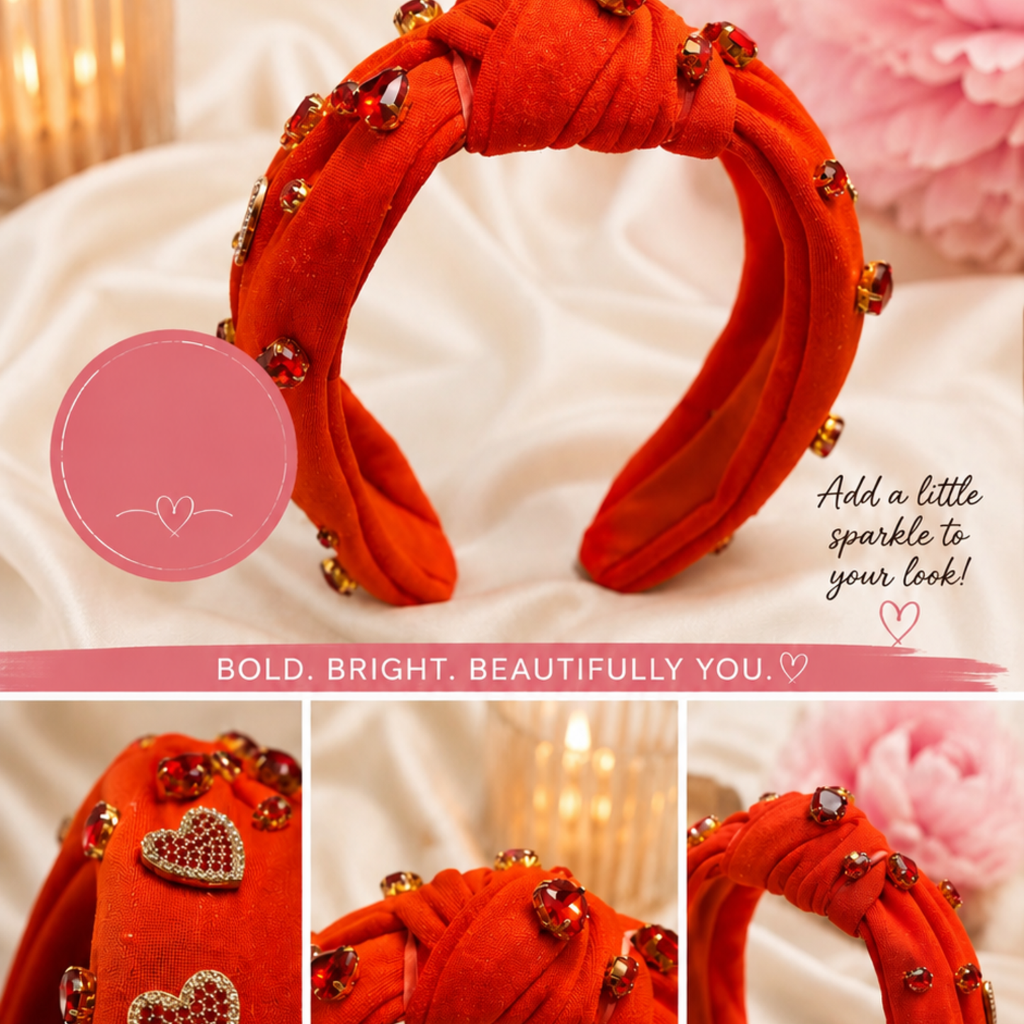 ❤️ Piper K Red Jeweled Headband | Crystal Heart Sparkle Hair Accessory ✨