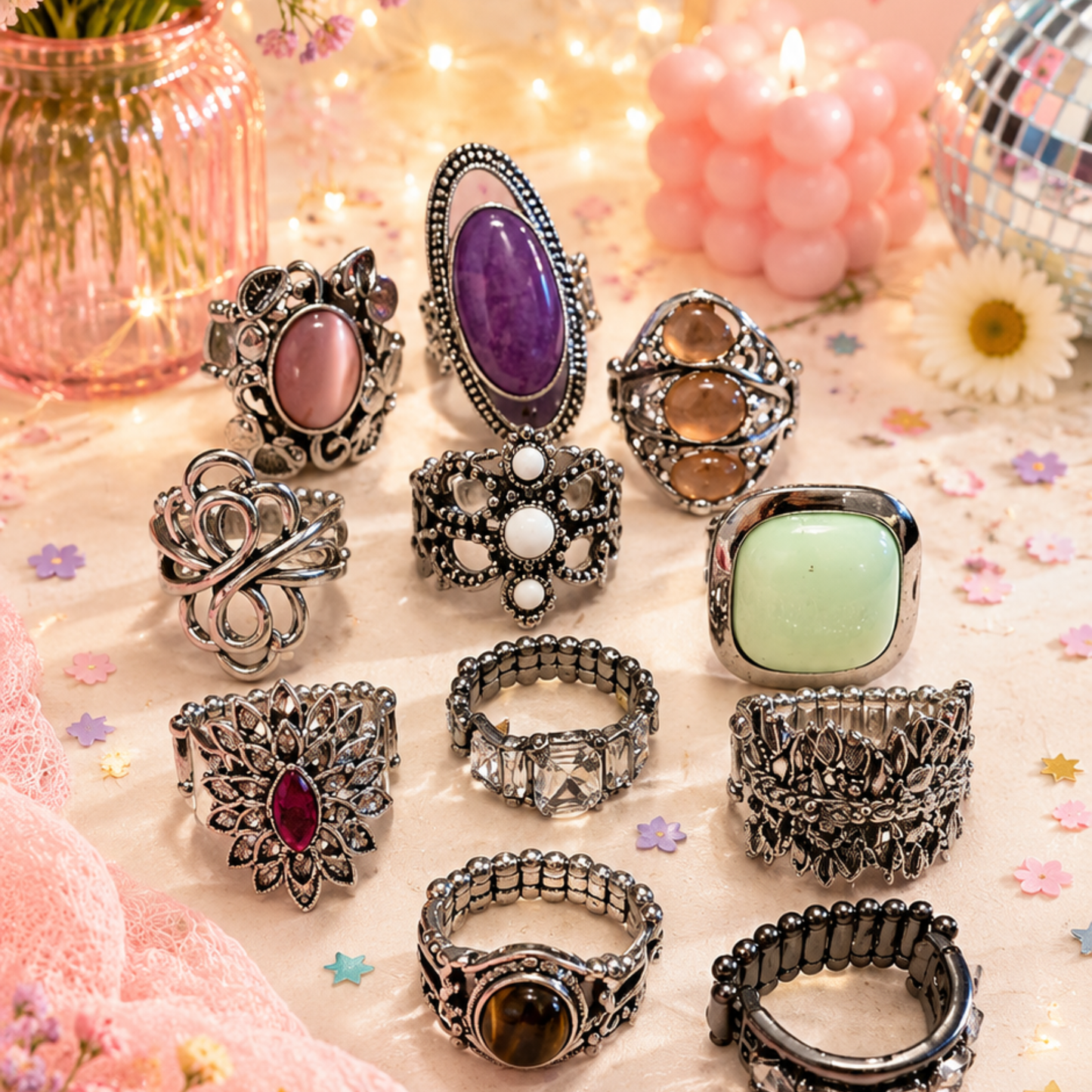 11 Stretchy Statement Rings Bundle – Colorful, Fun & Ready to Wear