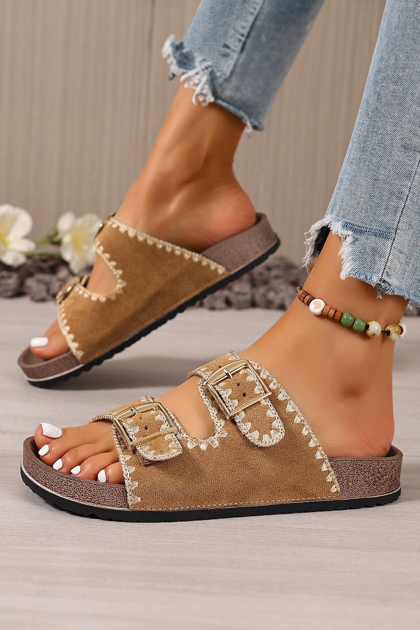 Azaria Buckle Faux Suede Sandals