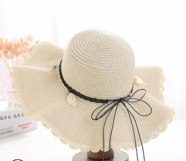 A Sunscreen Han Edition Big Beach Hat Wavy Skirt Together Leather Rope Weaving