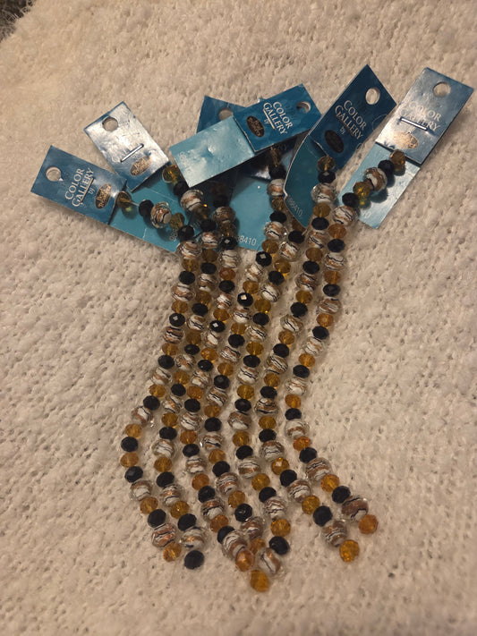 Amber Black Gold Toned Marble Beads