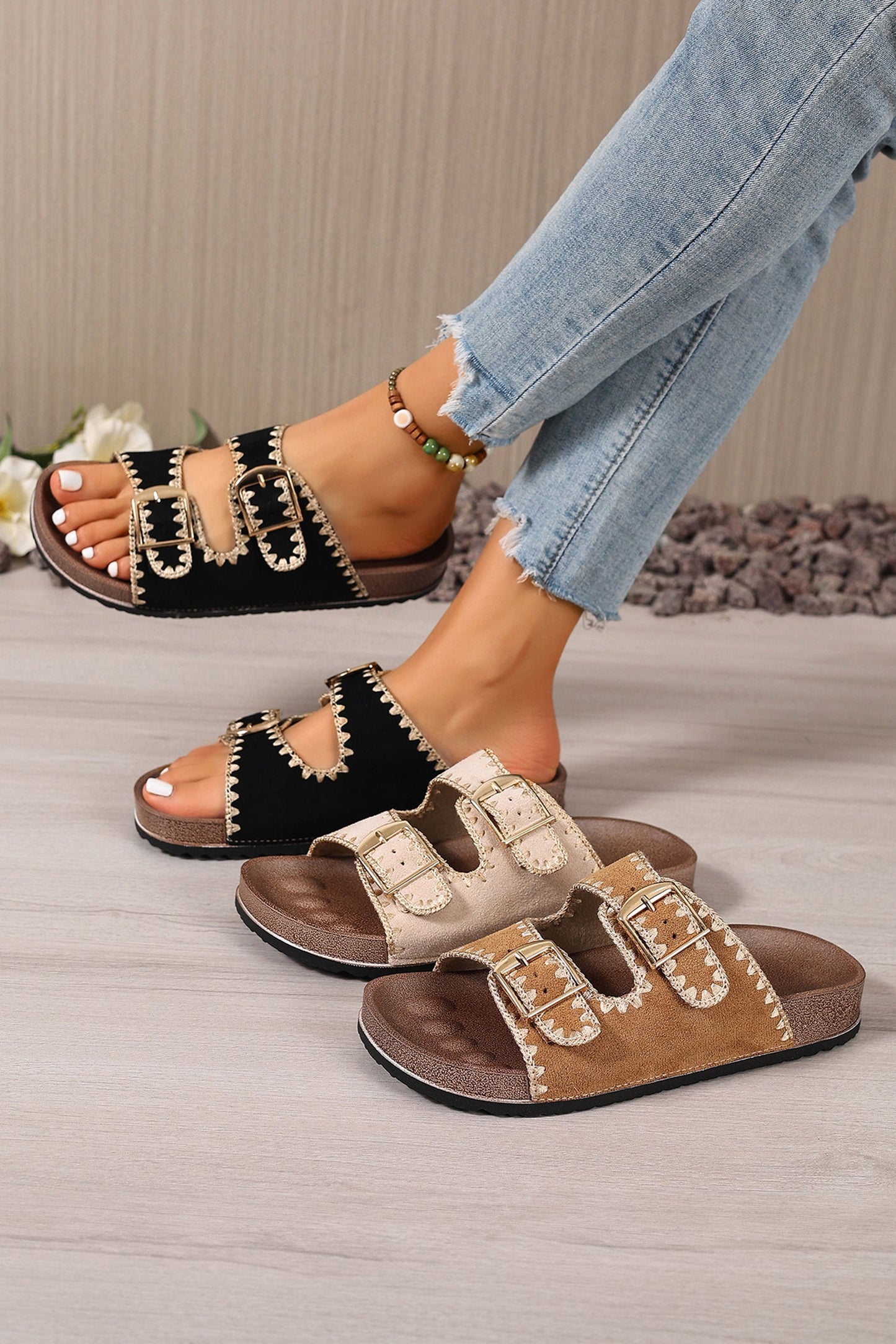 Azaria Buckle Faux Suede Sandals