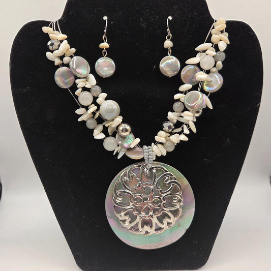 Vintage Mermaid Shimmer Shell Necklace and Earring Set