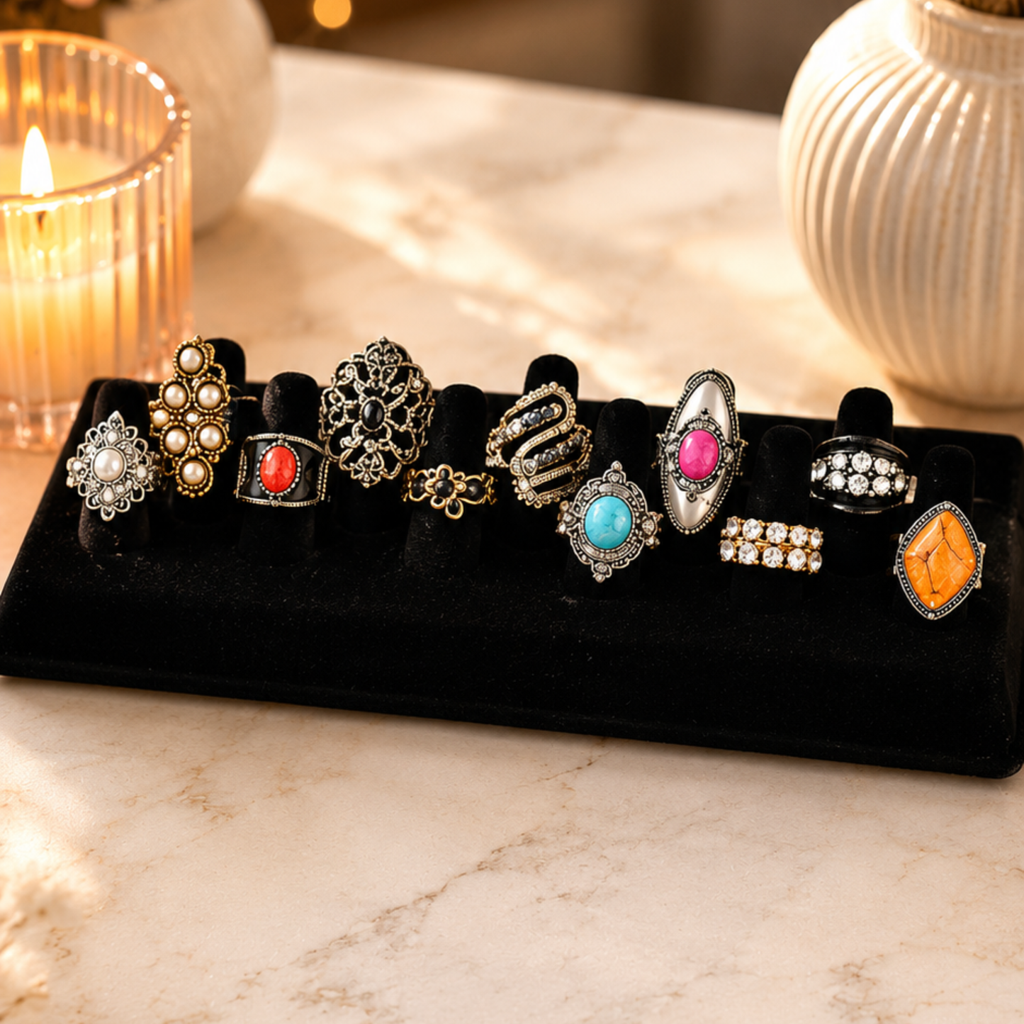 11 Stretchy Fashion Rings Bundle | Mixed Styles | Jewelry Lot