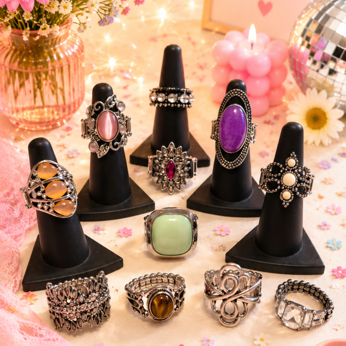 11 Stretchy Statement Rings Bundle – Colorful, Fun & Ready to Wear
