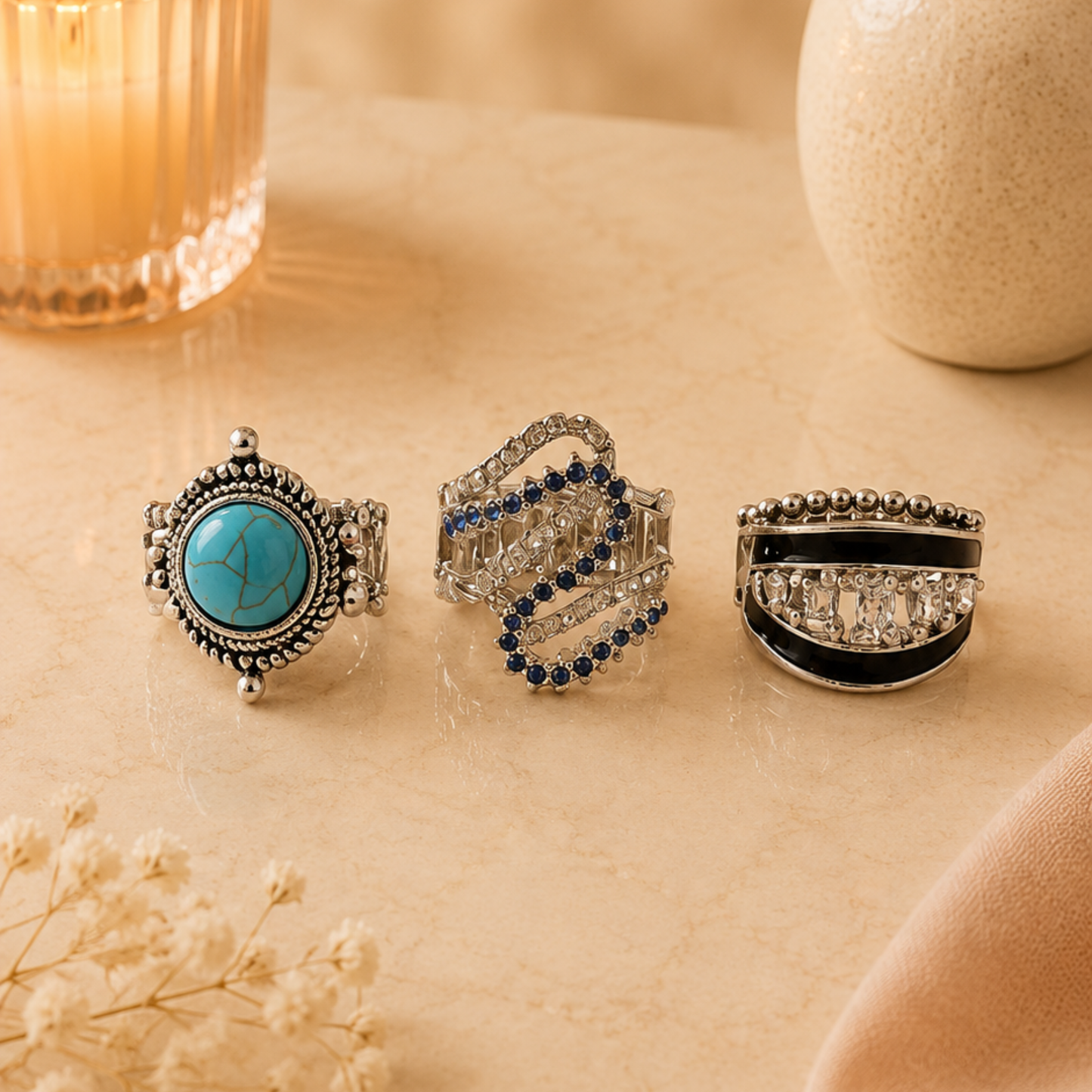 11 Stretchy Fashion Rings Bundle | Mixed Styles | Jewelry Lot