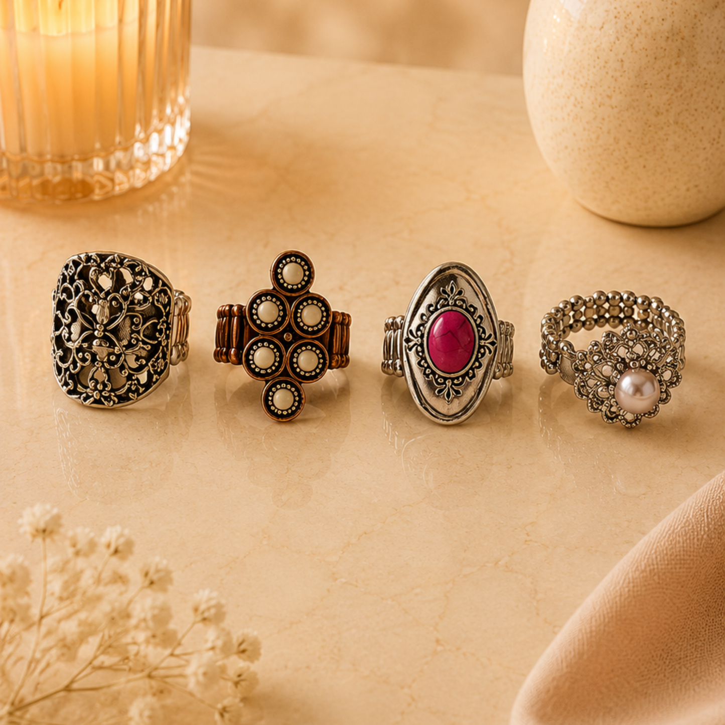 11 Stretchy Fashion Rings Bundle | Mixed Styles | Jewelry Lot