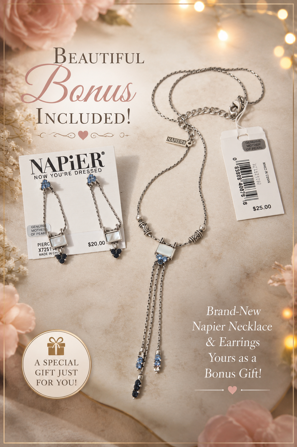 Multi-Strand Gemstone Chip Necklace + FREE Brand-New Napier Jewelry Bonus!