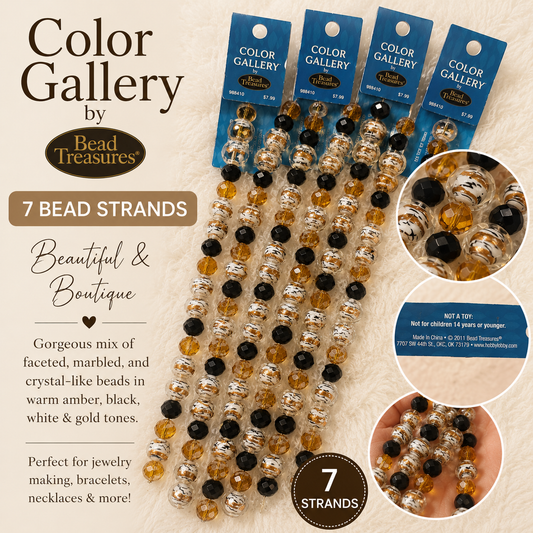 Amber Black Gold Toned Marble Beads